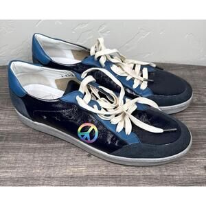 SEPOL Leather Sneakers EU 43 US Men’s 10 Navy Blue Peace Sign Stars Low Top